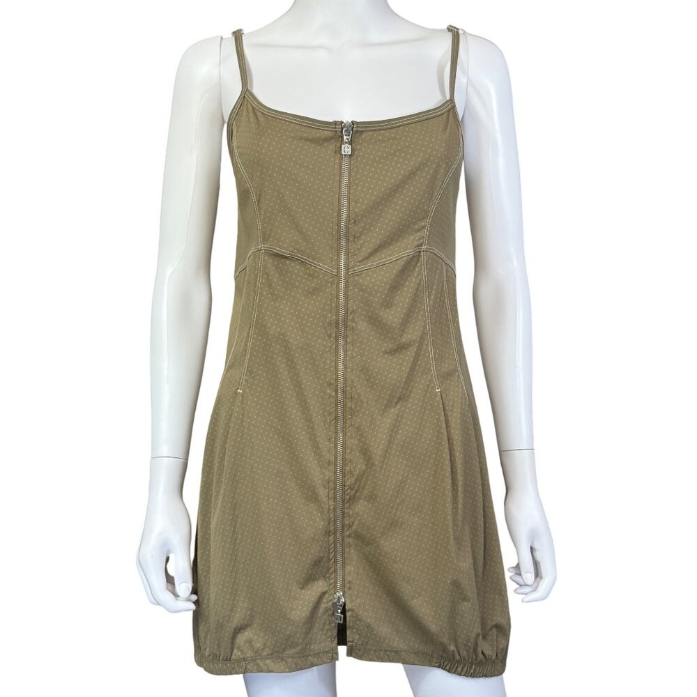 Deca De Vous A Nous Polka Dot Brown Zip Front Mini Dress T1 Adjustable Straps